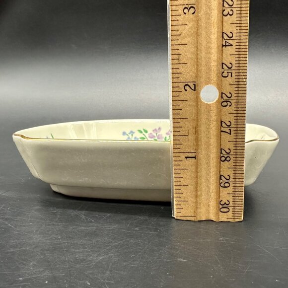 Vintage Floral Soap Dish Cottagecore 1980s Purple Blue Flowers Ceramic Romantic - Picture 8 of 8